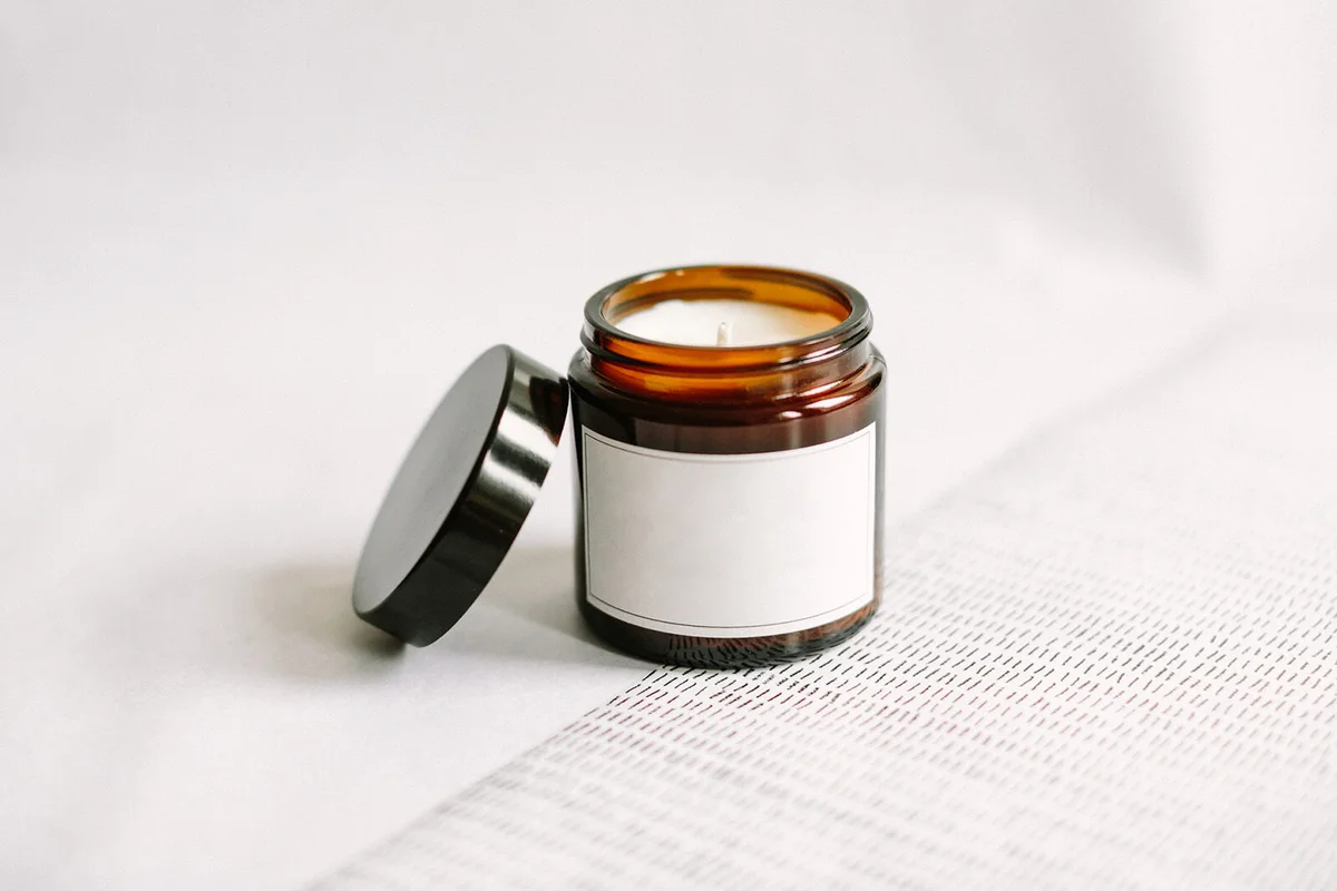 White label soy wax candle in apothecary jar with lid